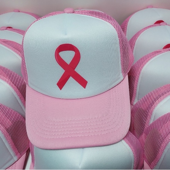 Cancer Ribbon Baseball Meshback Trucker Hat Adjustable Pink - Picture 3 of 6